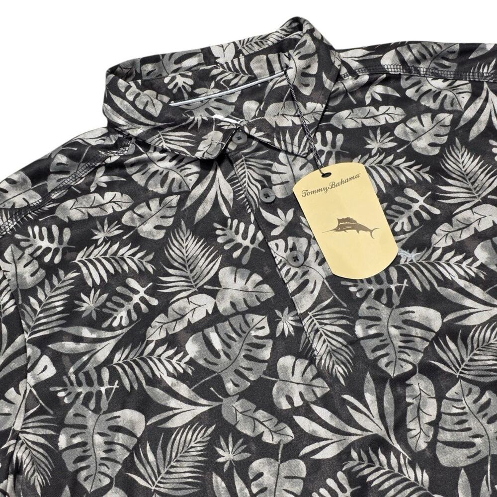 NEW Tommy Bahama Tread Mens Medium XL Black Gray Leaf Polo Short Sleeve Shirt